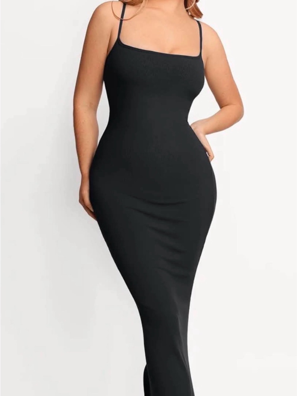 Black Slim Fit Spaghetti Strap Evening Dress shapewear INSIDE